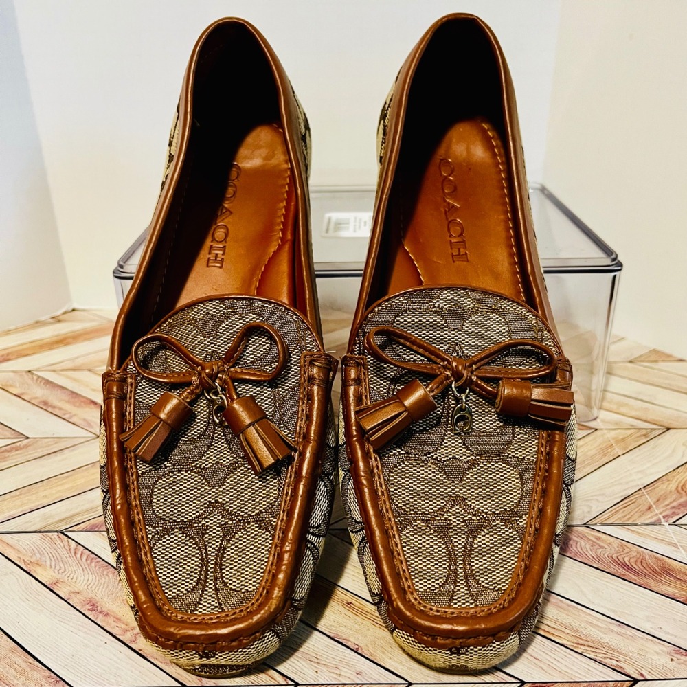 Coach Signature C Jacquard Tassel Driving Loafers Womens 6.5B Brown G4180 Office - Picture 3 of 8